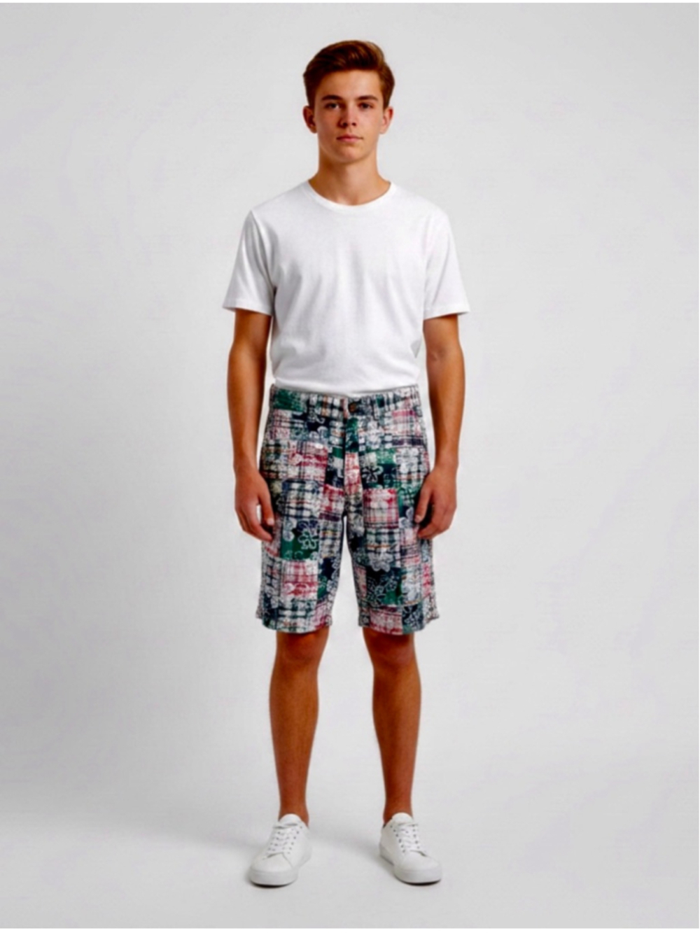 Charleston Threads Men's Patchwork Floral Plaid Madras Shorts Size 34 Preppy